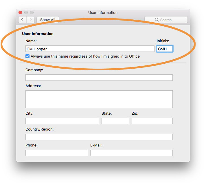 show author in track changes for office 365 word 2016 for mac
